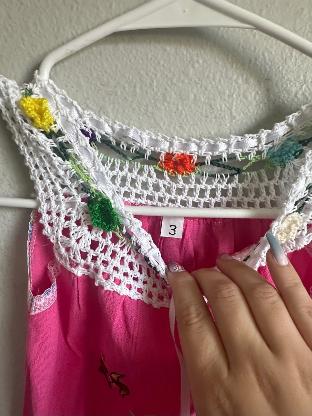 Toddler Bahamas Pink Embroidered Summer Dress with Crochet - Picture 3 of 4